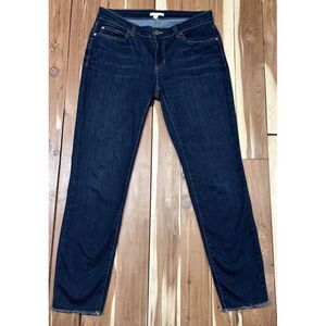 Eileen Fisher Size 6 Organic Cotton Blend Dark Wash Straight Leg Jeans Raw Hem